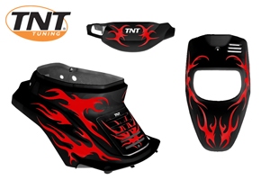 KIT COMPLETO DE 4 PIEZAS FLAMING BOOSTER / BWS NEGRO / ROJO