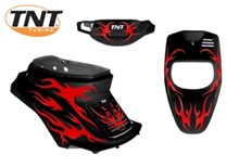 KIT COMPLETO DE 4 PIEZAS FLAMING BOOSTER / BWS NEGRO / ROJO